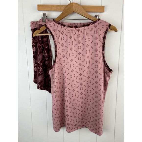 Lucky Brand Boho PJ Set Shorts Tank Pink Burgundy Paisley Size XL - Picture 13 of 13